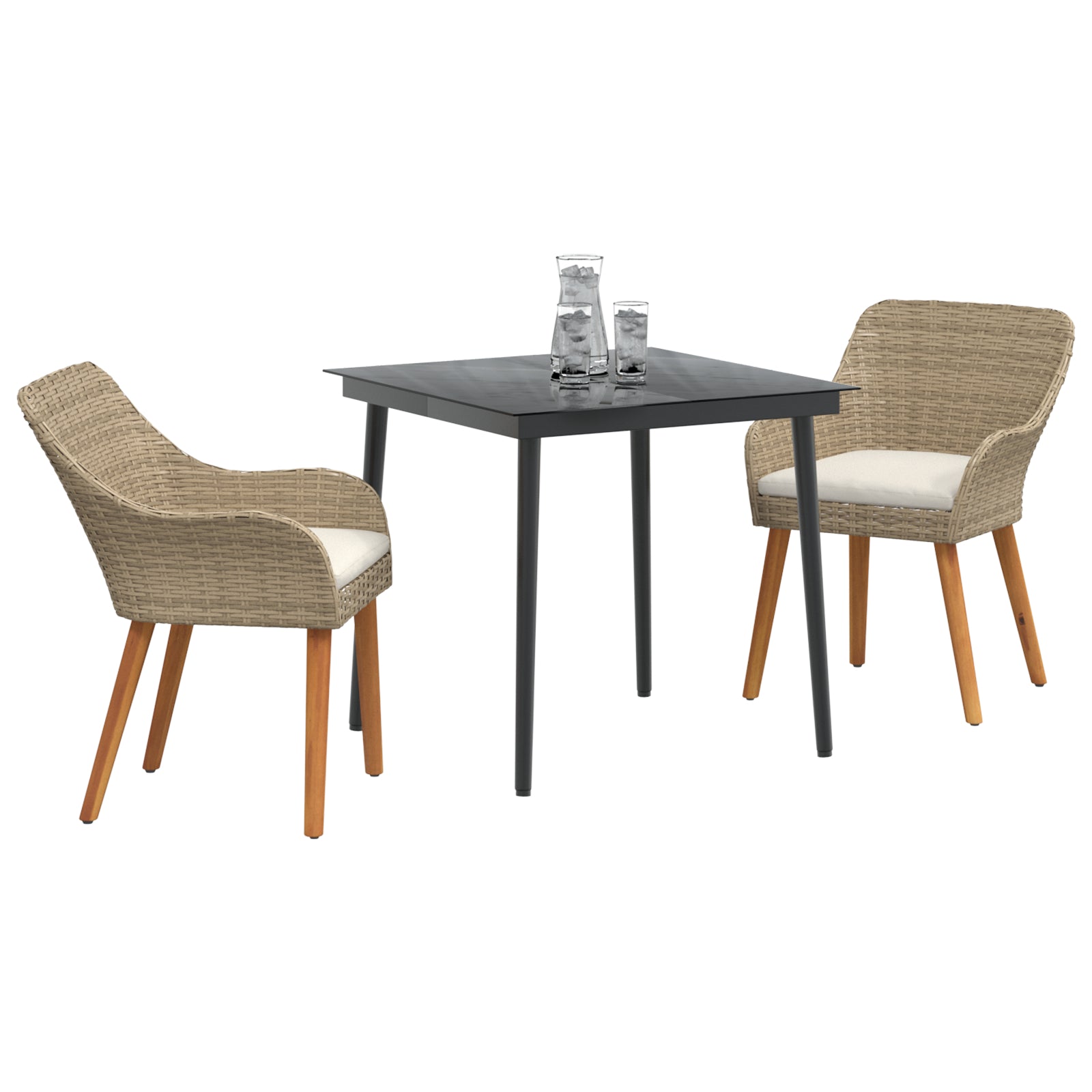 HKH Juego de Comedor de 3 Piezas de Ratán Poliéster - Beige