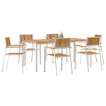 HKH Conjunto de Jantar de Jardim de 7 Peças em Madeira de Acácia com Mesa de Jantar 180x90x75 Cm + 2 Cadeiras Empilháveis + 4 Cadeiras Empilháveis - Castanho