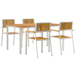 Conjunto de Jantar de 5 Peças de Jardim HKH em Madeira de Acácia, Mesa de Jantar Externa HKH 150x90x75 Cm em Madeira de Acácia, Cadeiras de Jardim Empilháveis HKH 4 Pcs em Madeira de Acácia e Metal - Castanho