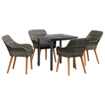 HKH Conjunto de Jantar de Jardim 5 Peças Cinza em Rattan Polivalente - Cinzento