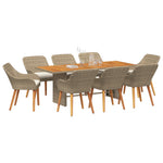 HKH Conjunto de Jantar de Jardim 9 Peças Vime - Bege