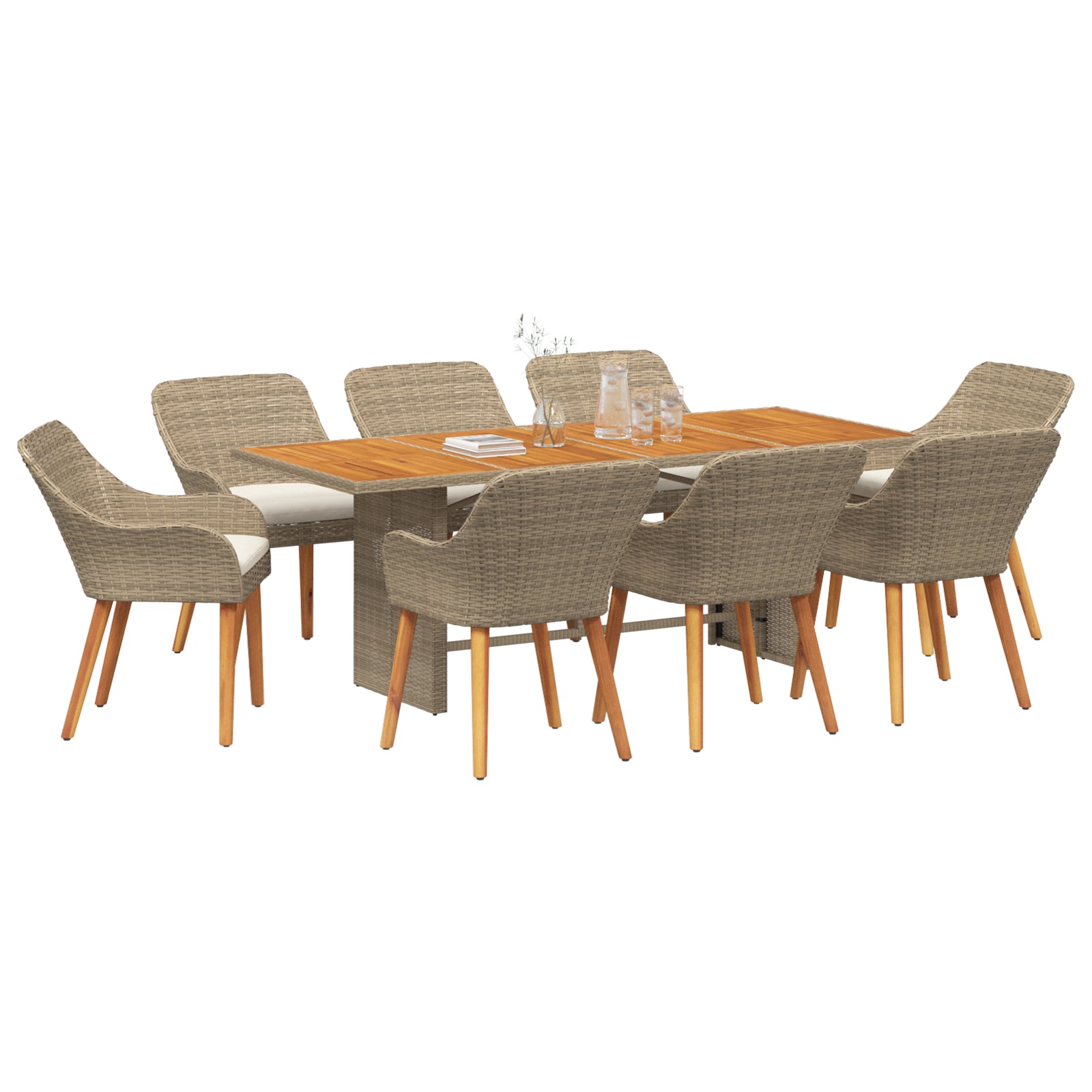 HKH Conjunto de Jantar de Jardim 9 Peças Vime - Bege