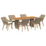 HKH Conjunto de Jantar de Jardim 7 Peças Rattan Poliéster - Bege