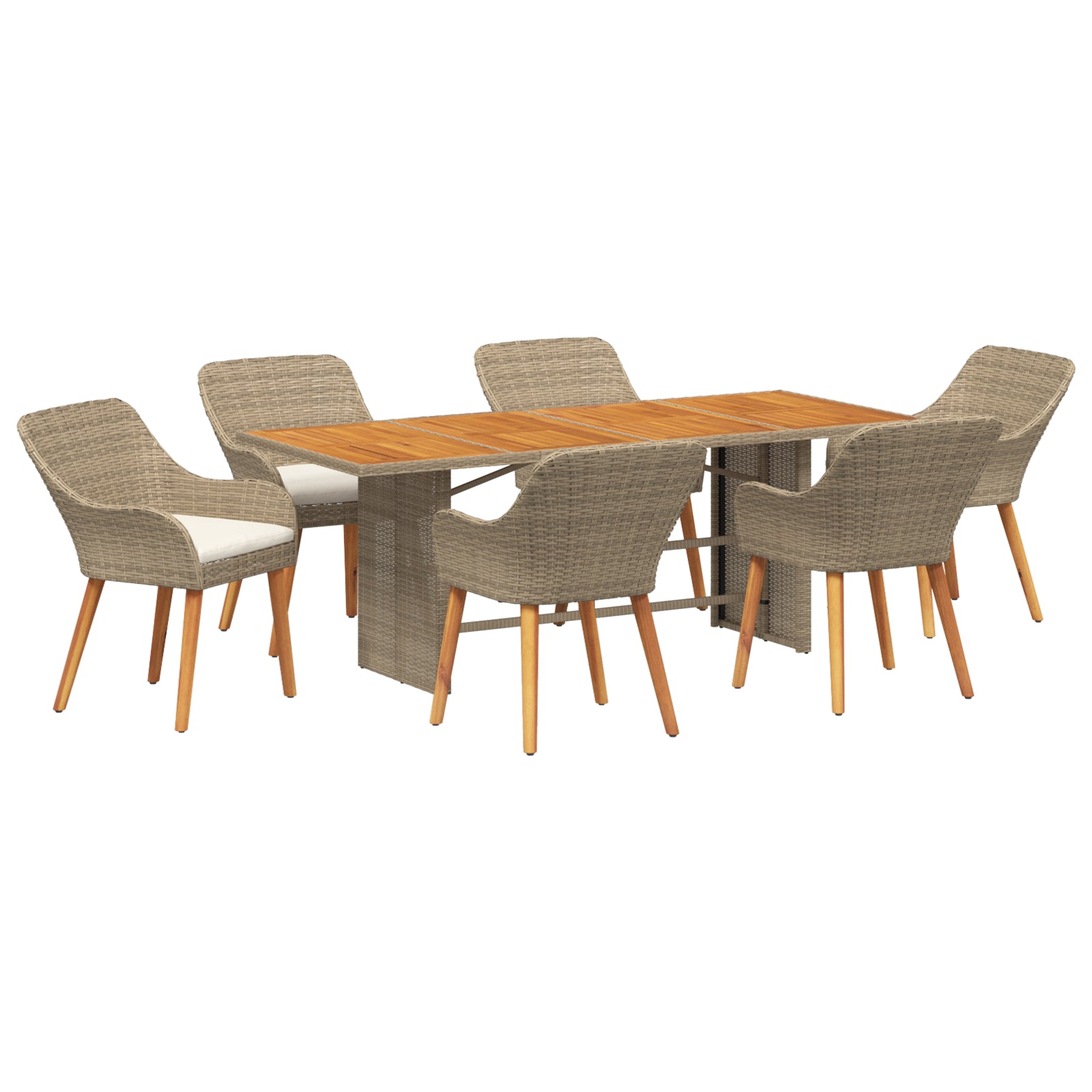 HKH Conjunto de Jantar de Jardim 7 Peças Rattan Poliéster - Bege