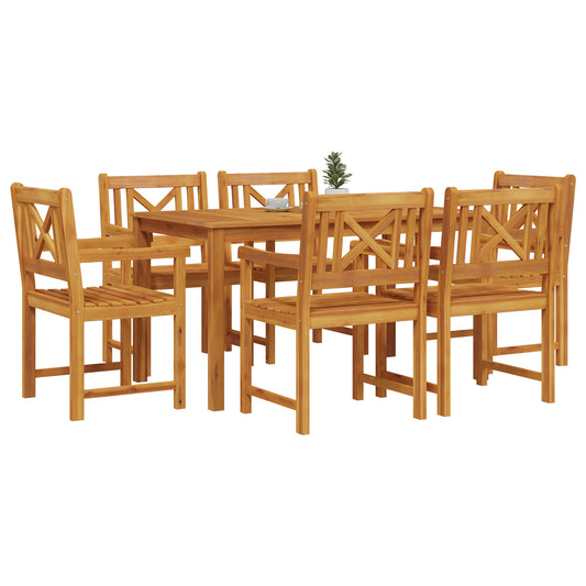 HKH Conjunto de Jantar de Jardim 7 Peças de Madeira Sólida de Acácia - Castanho