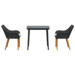HKH Conjunto de Jantar de Jardim de 3 Peças em Rattan - Preto