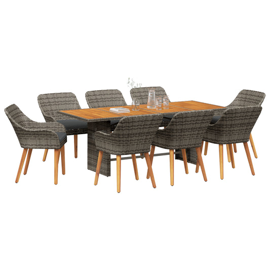 HKH Conjunto de Jantar de 9 Peças em Rattan Poliéster Cinza - Cinzento