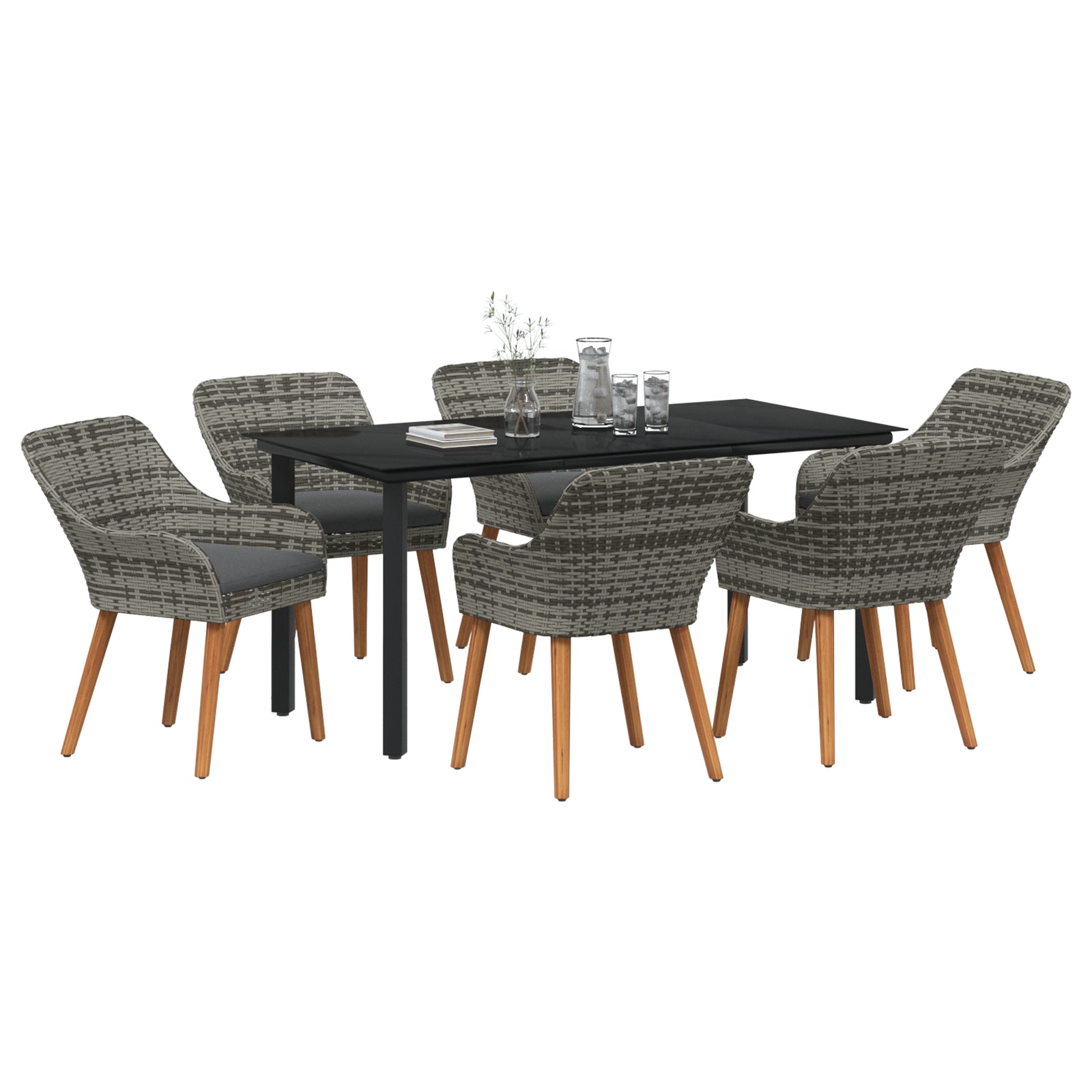 HKH Juego de Comedor de Jardín de Ratán Polivinílico Gris de 7 Piezas - Gris