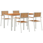 Conjunto de Jantar de Jardim HKH de 5 Peças em Madeira Sólida de Teca, Mesa de Jantar Externa HKH 150x90x75 Cm em Madeira Sólida de Teca, Cadeiras de Jardim Empilháveis HKH 4 Pcs em Madeira Sólida de Teca e Metal - Bege