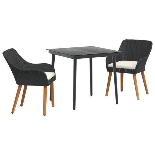 HKH Conjunto de Jantar de Jardim de 3 Peças em Rattan - Preto