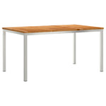 Conjunto de Jantar de Jardim HKH de 5 Peças Madeira Sólida de Teca, Mesa de Jantar Ao Ar Livre HKH 150x90x75 Cm Madeira Sólida de Teca, Cadeiras de Jardim Empilháveis HKH 4 Pcs Madeira Sólida de Teca e Aço - Castanho