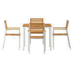 Conjunto de Jantar de 5 Peças de Madeira Sólida de Acácia Hkh, Mesa de Jantar Ao Ar Livre 90x90x74.5 Cm de Madeira Sólida de Acácia Hkh, Cadeiras de Jardim Empilháveis 4 Pcs de Madeira Sólida de Acácia e Aço HKH - Castanho