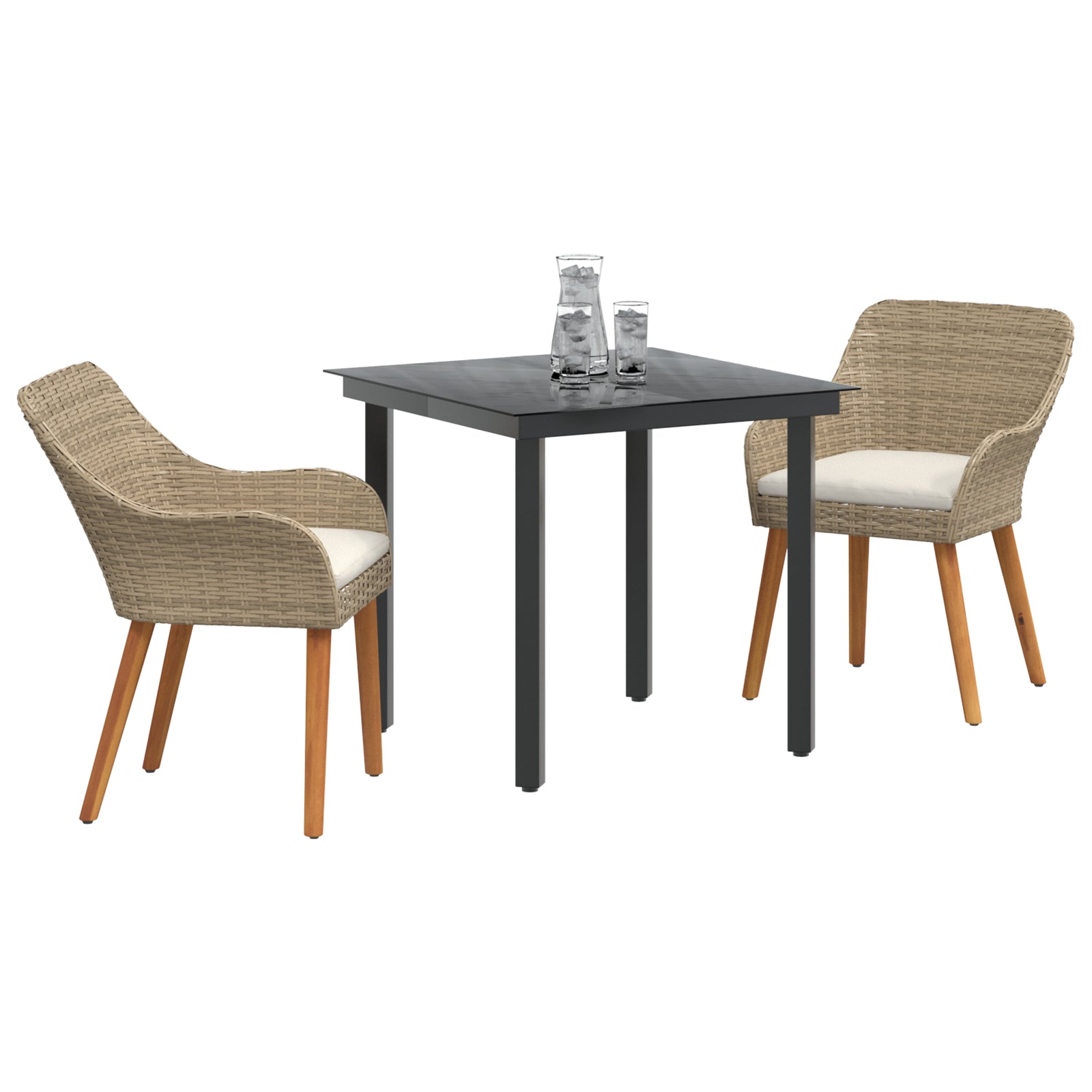 HKH Juego de Comedor de Jardín de 3 Piezas en Ratán Poliéster - Beige