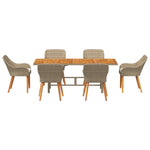 HKH Conjunto de Jantar de Jardim 7 Peças Rattan Poliéster - Bege