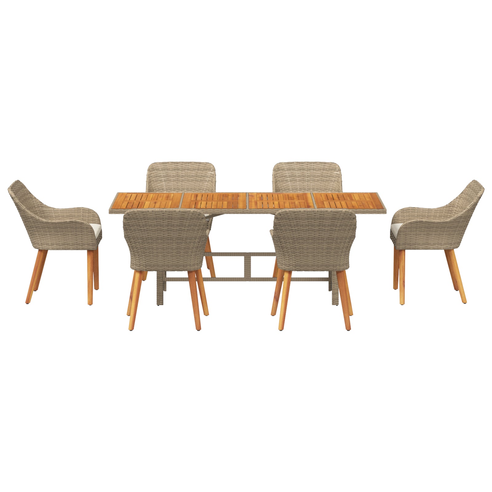 HKH Conjunto de Jantar de Jardim 7 Peças Rattan Poliéster - Bege