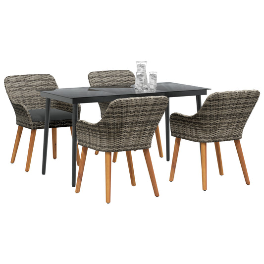 HKH Conjunto de Jantar para Jardim de 5 Peças em Rattan - Cinzento