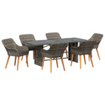 HKH Conjunto de Jantar 7 Peças Cinza Rattan Poly - Cinzento