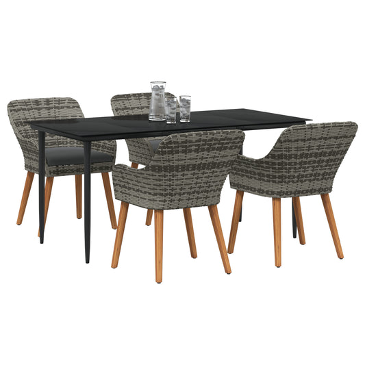 HKH Conjunto de Jantar de 5 Peças Cinza em Rattan Sintético - Cinzento
