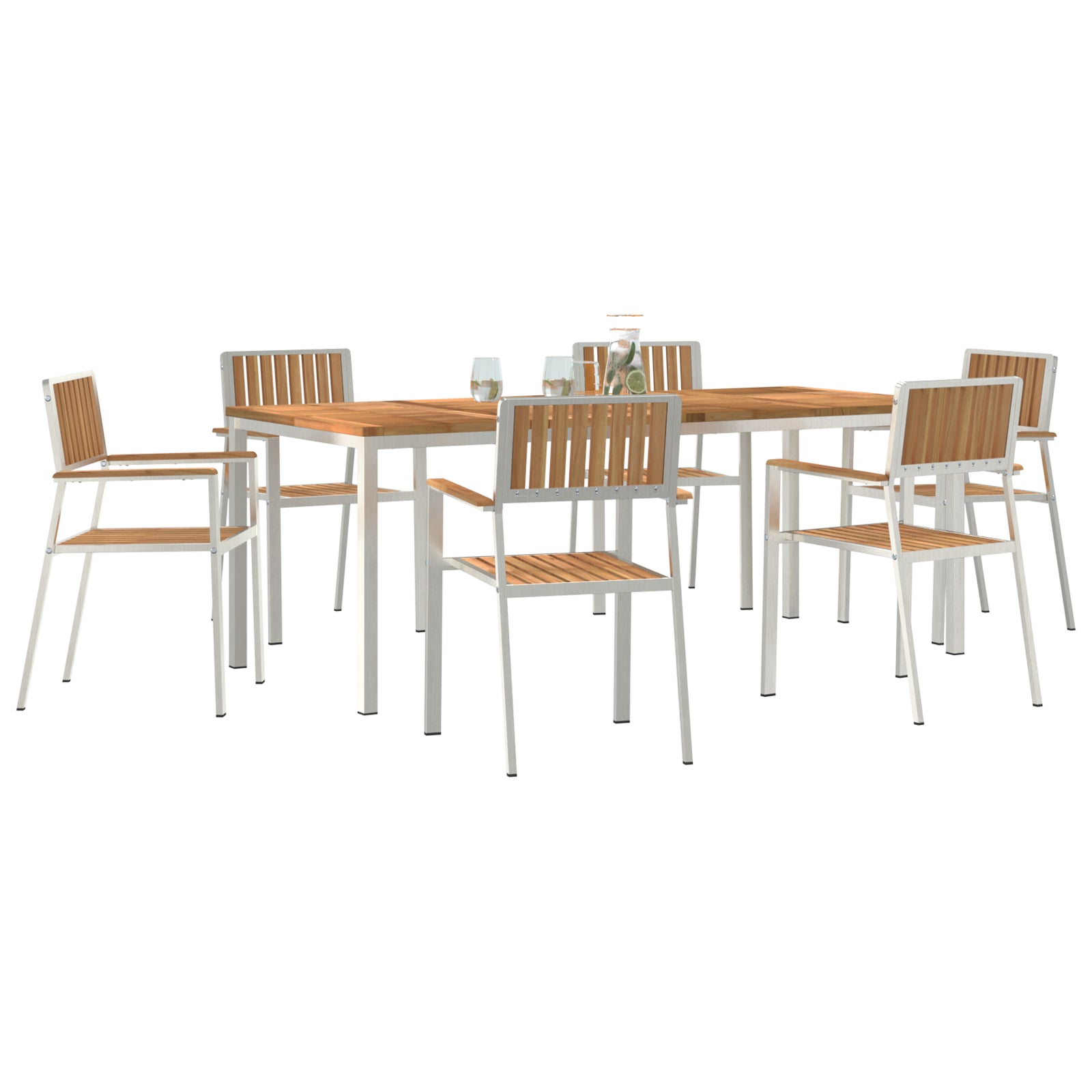 HKH Conjunto de Jantar de Jardim de 7 Peças + Mesa de Jantar200x90x74.5 Cm + 2 Cadeiras Empilháveis + 4 Cadeiras Empilháveis - Castanho