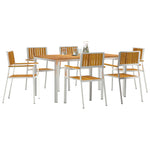 HKH Conjunto de Jantar de Jardim de 7 Peças em Madeira Sólida de Acácia com Mesa de Jantar 150x90x75 Cm + 2 Cadeiras Empilháveis + 4 Cadeiras Empilháveis - Castanho