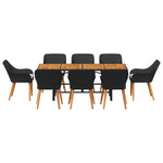 HKH Conjunto de Jantar de Jardim de 9 Peças Vime - Preto