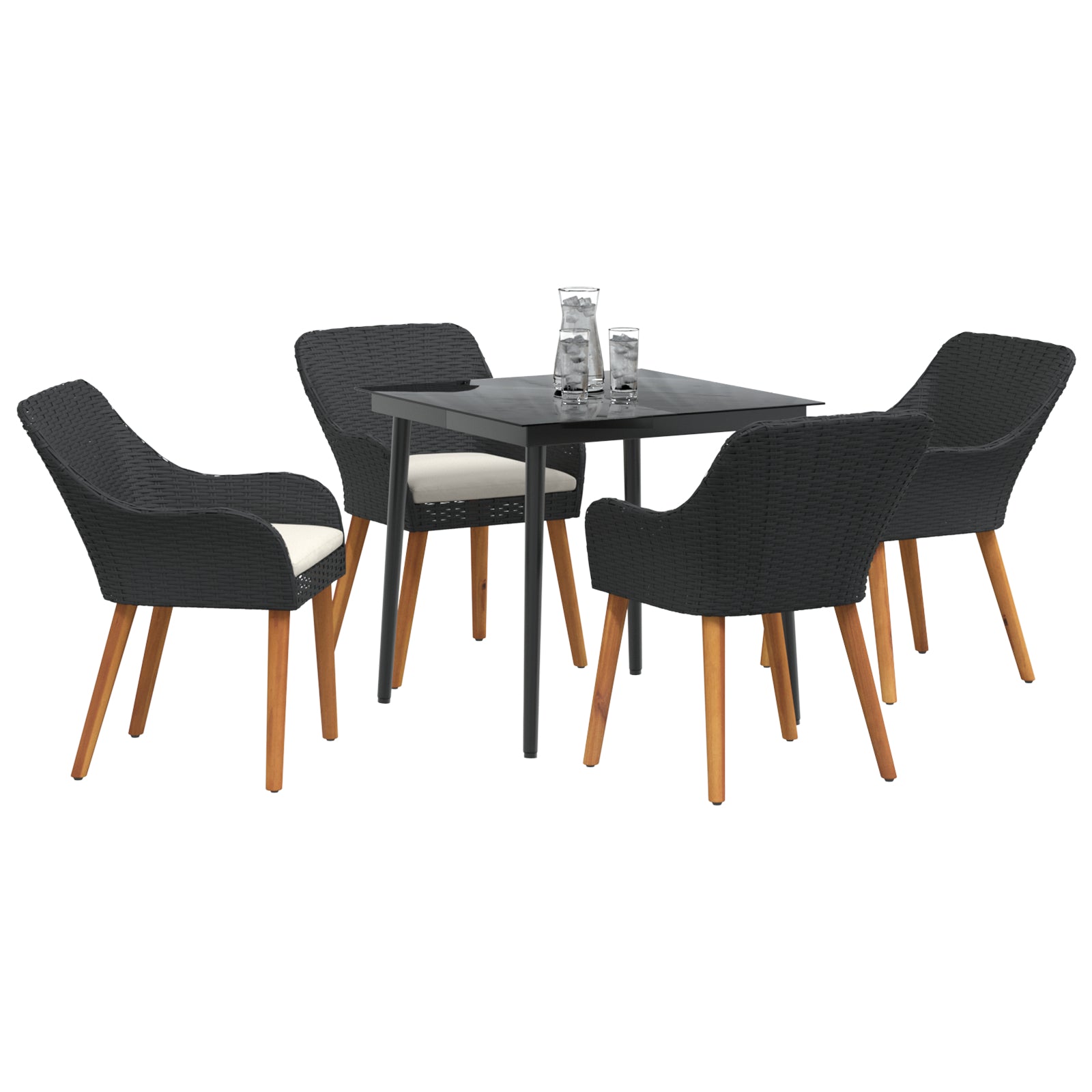 Conjunto de Comedor de Jardín HKH de 5 Piezas en Ratán Poliéster - Negro