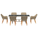 HKH Conjunto de Jantar de Jardim 7 Peças Rattan Poly - Bege