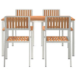 Conjunto de Jantar de Jardim HKH de 5 Peças em Madeira Sólida de Teca, Mesa de Jantar Externa HKH 150x90x75 Cm em Madeira Sólida de Teca, Cadeiras de Jardim Empilháveis HKH 4 Pcs em Madeira Sólida de Teca e Metal - Bege