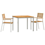 Conjunto de Jantar de 3 Peças HKH Madeira de Teca Maciça, Mesa de Jantar Ao Ar Livre HKH 90x90x74.5 Cm Madeira de Teca Maciça, Cadeiras de Jardim Empilháveis HKH 2 Pcs Madeira de Teca Maciça e Aço - Castanho