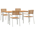 Conjunto de Jantar de 5 Peças HKH Madeira Sólida de Teca, Mesa de Jantar Ao Ar Livre HKH 180x90x75 Cm Madeira Sólida de Teca, Cadeiras de Jardim Empilháveis HKH 4 Pcs Madeira Sólida de Teca e Aço - Castanho