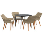 HKH Conjunto de Jantar de Jardim de 5 Peças Beige em Rattan Poliéster - Bege