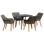 HKH Conjunto de Jantar de Jardim de 5 Peças Cinza Poliéster Rattan - Cinzento
