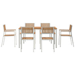 HKH Juego de Comedor de Jardín de 7 Piezas de Madera de Teca Maciza con Mesa de Comedor de 150x90x75 cm + 2 Sillones Apilables + 4 Sillas Apilables - Marrón