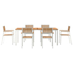 HKH Conjunto de Jantar de Jardim de 7 Peças + Mesa de Jantar200x90x74.5 Cm + 2 Cadeiras Empilháveis + 4 Cadeiras Empilháveis - Castanho