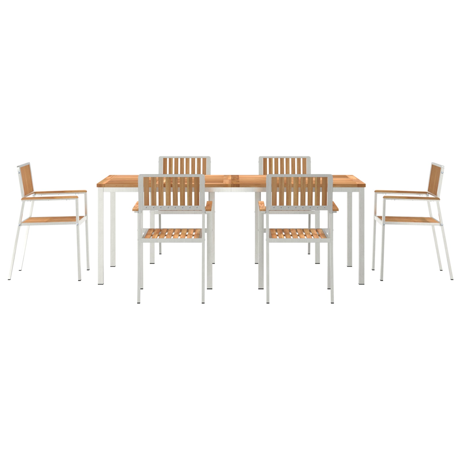 HKH Conjunto de Jantar de Jardim de 7 Peças + Mesa de Jantar200x90x74.5 Cm + 2 Cadeiras Empilháveis + 4 Cadeiras Empilháveis - Castanho