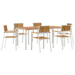 HKH Conjunto de Jantar de Jardim de 7 Peças em Madeira de Acácia com Mesa de Jantar 180x90x75 Cm + 2 Cadeiras Empilháveis + 4 Cadeiras Empilháveis - Castanho