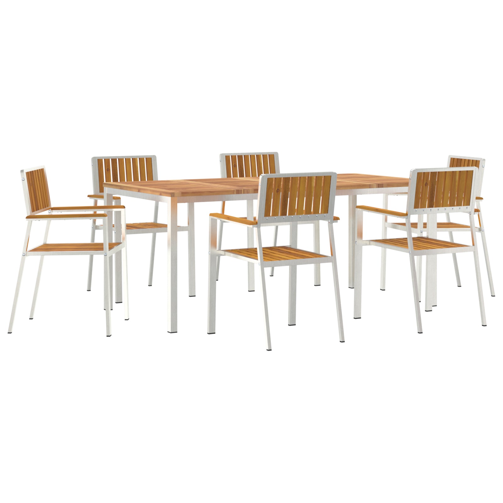 HKH Conjunto de Jantar de Jardim de 7 Peças em Madeira de Acácia com Mesa de Jantar 180x90x75 Cm + 2 Cadeiras Empilháveis + 4 Cadeiras Empilháveis - Castanho