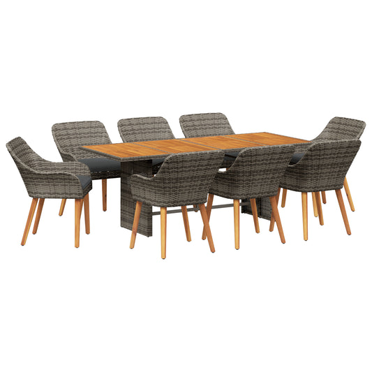 HKH Conjunto de Jantar de 9 Peças em Rattan Poliéster Cinza - Cinzento
