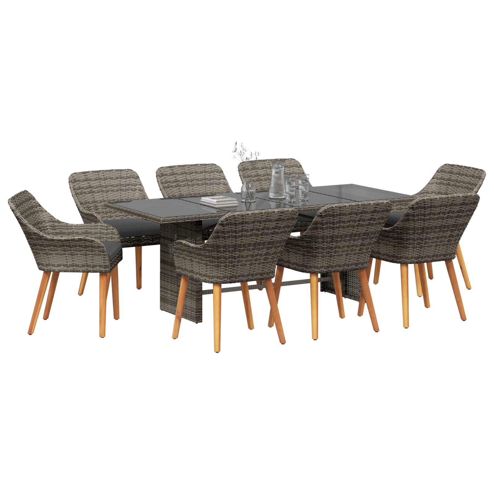 HKH Conjunto de Comedor de Jardín de 9 Piezas de Ratán - Gris