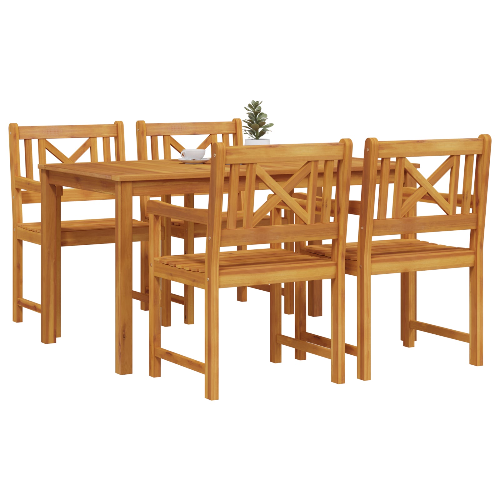 HKH Conjunto de Jantar de 5 Peças Madeira Maciça de Acácia - Castanho