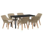 HKH Conjunto de Jantar de Jardim de 7 Peças Rattan Poly - Bege