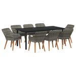 HKH Conjunto de Jantar de Jardim 9 Peças Cinza Rattan Poliéster - Cinzento