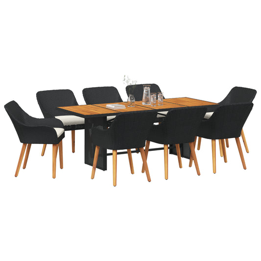 HKH Conjunto de Jantar de Jardim de 9 Peças Vime - Preto