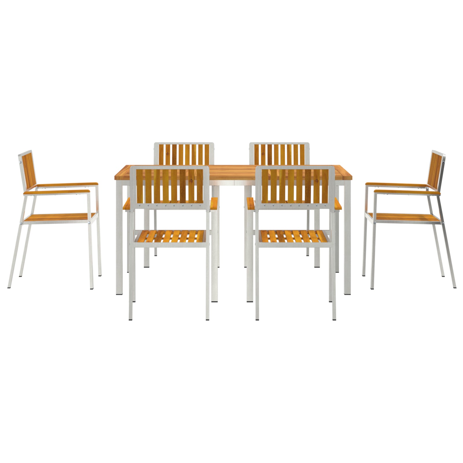 HKH Conjunto de Jantar de Jardim de 7 Peças em Madeira Sólida de Acácia com Mesa de Jantar 150x90x75 Cm + 2 Cadeiras Empilháveis + 4 Cadeiras Empilháveis - Castanho