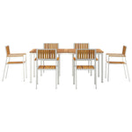 HKH Conjunto de Jantar de Jardim de 7 Peças em Madeira de Acácia com Mesa de Jantar 180x90x75 Cm + 2 Cadeiras Empilháveis + 4 Cadeiras Empilháveis - Castanho