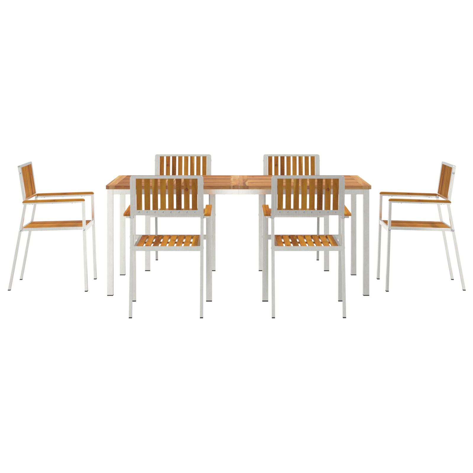 HKH Conjunto de Jantar de Jardim de 7 Peças em Madeira de Acácia com Mesa de Jantar 180x90x75 Cm + 2 Cadeiras Empilháveis + 4 Cadeiras Empilháveis - Castanho