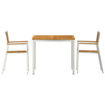 Conjunto de Jantar de Jardim HKH 3 Peças de Madeira Acácia Sólida, Mesa de Jantar Externa HKH 90x90x74.5 Cm Madeira Acácia Sólida, Cadeiras de Jardim Empilháveis HKH 2 Pcs Madeira Acácia Sólida e Metal - Castanho