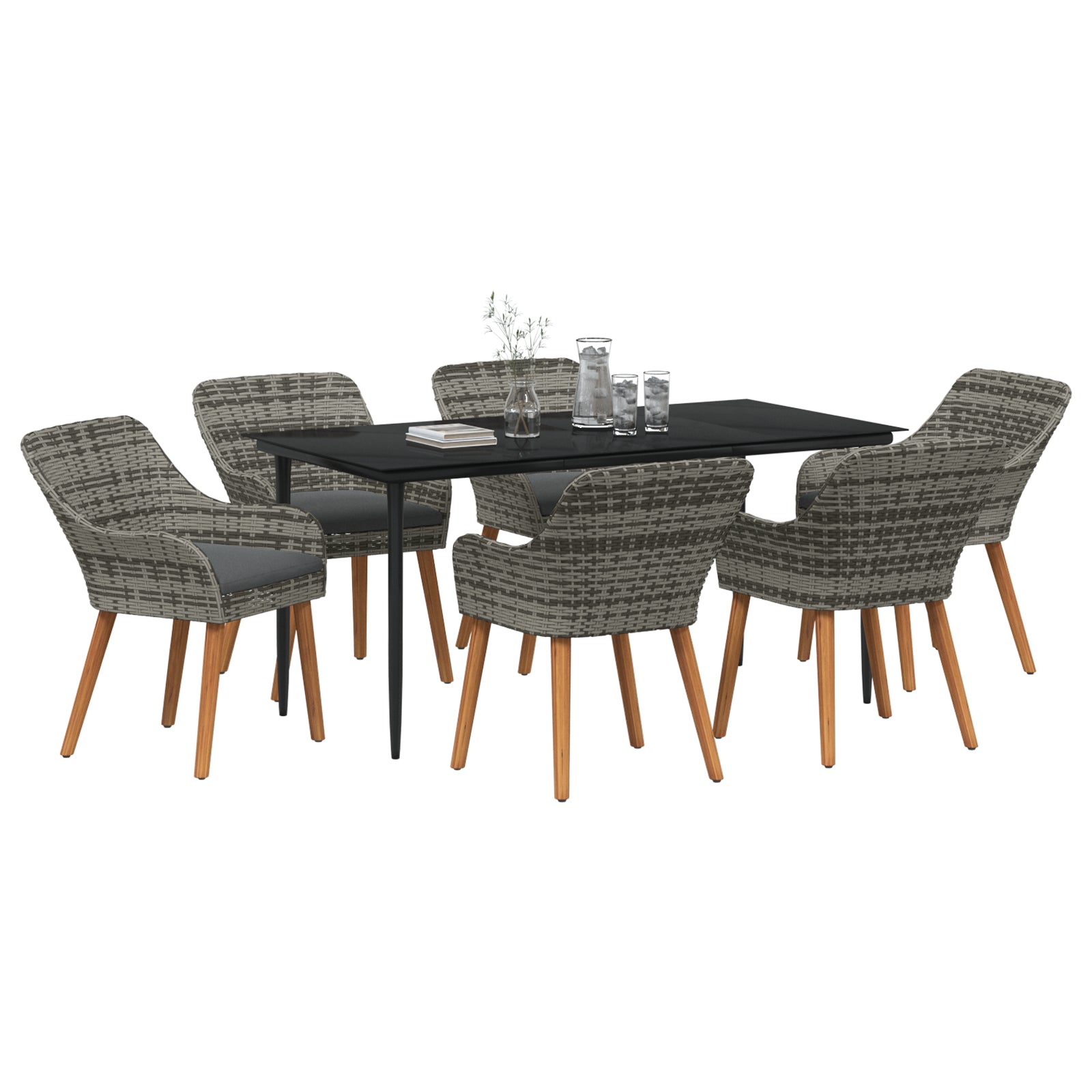 HKH Conjunto de Comedor de Jardín de 7 Piezas de Ratán Gris - Gris