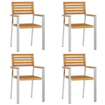 Conjunto de Jantar de 5 Peças de Madeira Sólida de Acácia Hkh, Mesa de Jantar Ao Ar Livre 90x90x74.5 Cm de Madeira Sólida de Acácia Hkh, Cadeiras de Jardim Empilháveis 4 Pcs de Madeira Sólida de Acácia e Aço HKH - Castanho