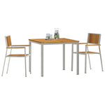Conjunto de Jantar de Jardim HKH 3 Peças de Madeira Acácia Sólida, Mesa de Jantar Externa HKH 90x90x74.5 Cm Madeira Acácia Sólida, Cadeiras de Jardim Empilháveis HKH 2 Pcs Madeira Acácia Sólida e Metal - Castanho